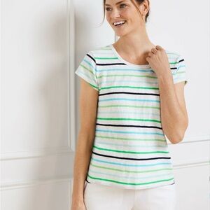 Striped Short‎ Sleeve Top - Green, Blue, White-NWOT